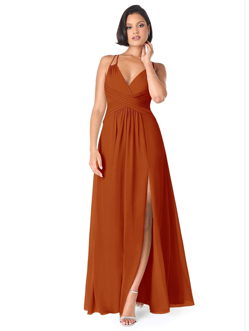 NWT Azazie Paprika Halter V-Neck Maxi Dress with Slit